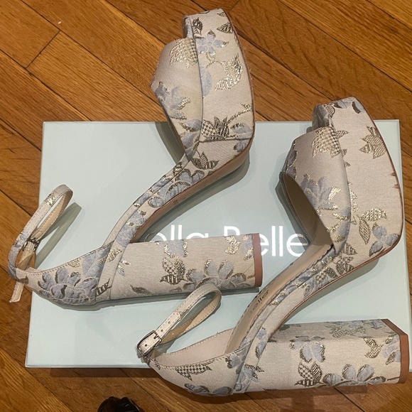 Bella Belle Catarina Blue & Silver Jacquard Platform Sandals, US Size 7 - Picture 6 of 10